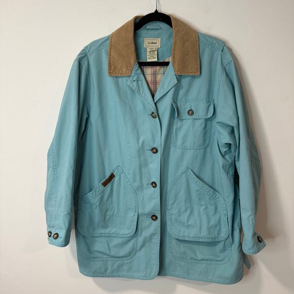 L.L.Bean Women's Barn Chore Coat Field Shackcet Blue Large Petite Cotton - Picture 1 of 7